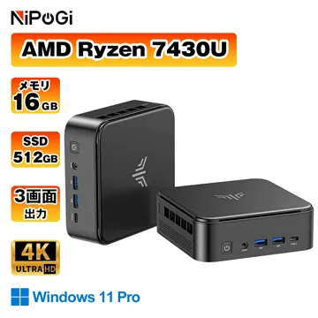 ★最大10%オフ★ミニpc ゲーミング AMD Ryzen5 7430U ミニpc 新版小型ゲーミングpc 最大4.3GHz 6C12T DDR4 16GB 512GB SSD ミニpc mini pc 4K@60Hz 3画面同時出力 小型pc 静音 高速 WiFi 6 BT5.2 USB3.2×6/HDMI2.0/Type-C Win11Pro:NiPoGi楽天市場店