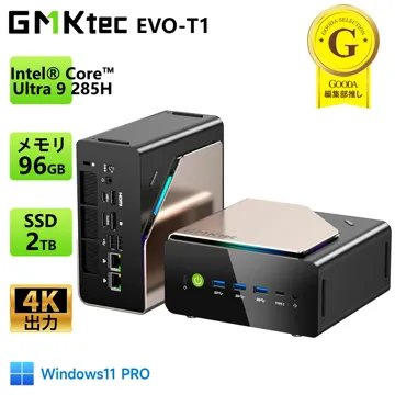 GMKtec EVO-T1 AI PC ミニPC Intel Core Ultra 9 285H 16コア16スレッド 最大5.4GHz Arc 140T GPU内蔵 96GB DDR5メモリ 2TB M.2 2280 PCIE4.0 SSD 最大24TB拡張 Oculink対応 8K 4画面出力 HDMI DP WiFi6 2.4G LAN Windows11 Pro:GMKtecD